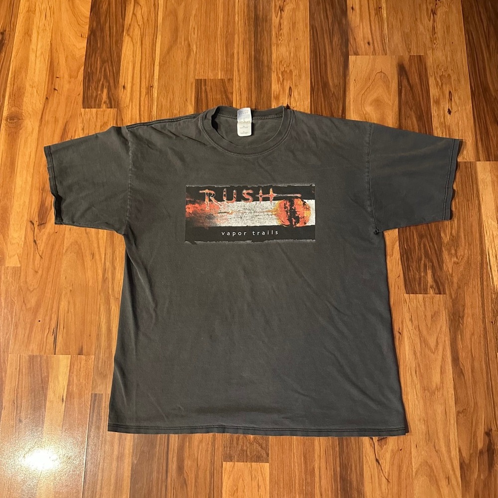 Vintage Rush Vapor Trails 2002 Tour Shirt XL Gray Gildan Heavyweight Cotton Band